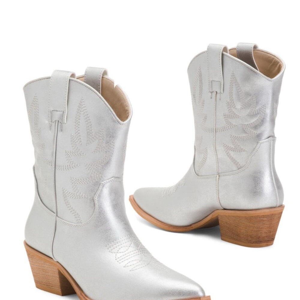 Mi.iM Women's Claire Embroidered Mid Calf Metallic Western Cowboy Boots 8